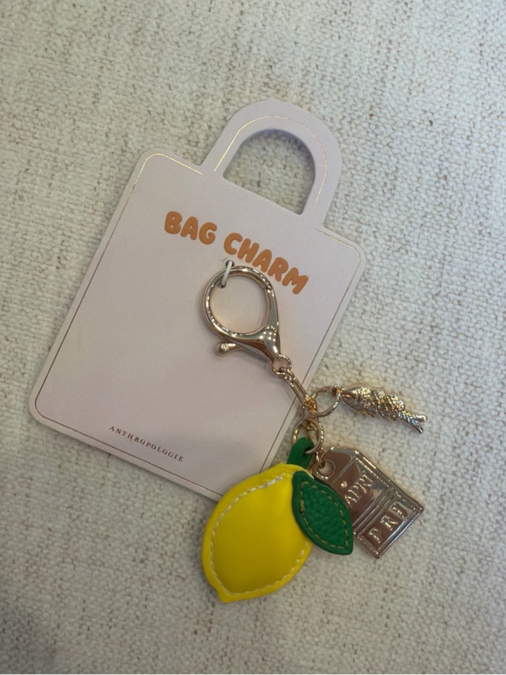 Anthropologie Lemon Leather Bag Charm Keychain